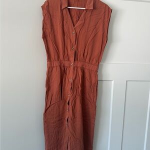 Thread & Supply Terracotta Button-Front Midi Dress
